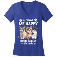 Cats Make Me Happy Hu Make My Head Hurt For Cat Lovers Gift Women's V-Neck T-Shirt