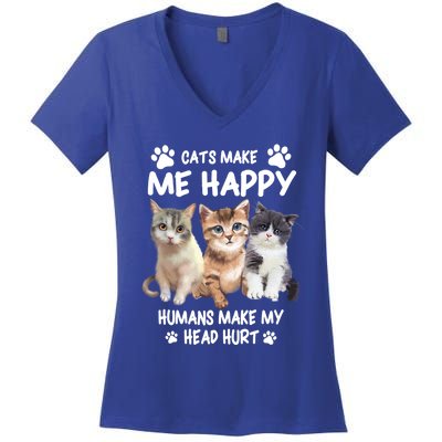 Cats Make Me Happy Hu Make My Head Hurt For Cat Lovers Gift Women's V-Neck T-Shirt