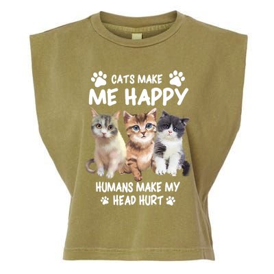 Cats Make Me Happy Hu Make My Head Hurt For Cat Lovers Gift Garment-Dyed Women's Muscle Tee