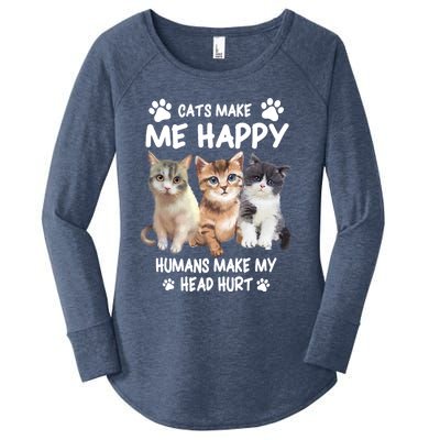 Cats Make Me Happy Hu Make My Head Hurt For Cat Lovers Gift Women's Perfect Tri Tunic Long Sleeve Shirt