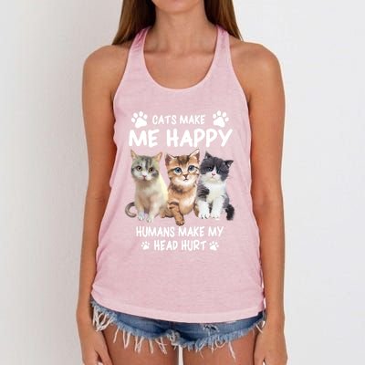 Cats Make Me Happy Hu Make My Head Hurt For Cat Lovers Gift Women's Knotted Racerback Tank