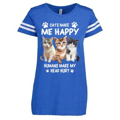 Cats Make Me Happy Hu Make My Head Hurt For Cat Lovers Gift Enza Ladies Jersey Football T-Shirt