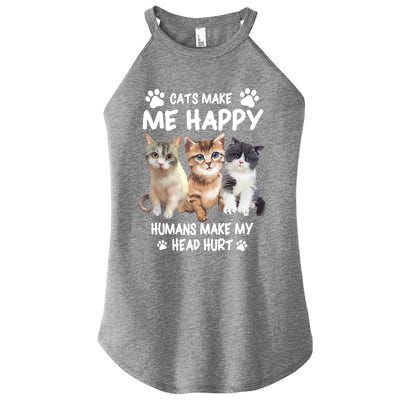 Cats Make Me Happy Hu Make My Head Hurt For Cat Lovers Gift Women's Perfect Tri Rocker Tank