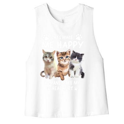 Cats Make Me Happy Hu Make My Head Hurt For Cat Lovers Gift Women's Racerback Cropped Tank