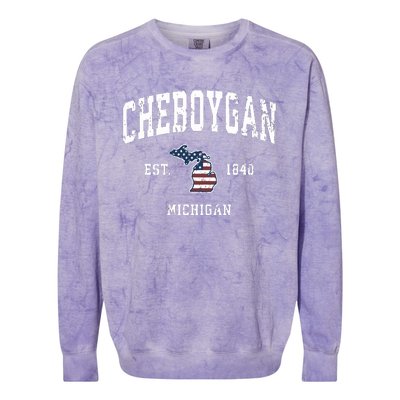 Cheboygan Michigan Mi Vintage American Flag Sports Design Colorblast Crewneck Sweatshirt