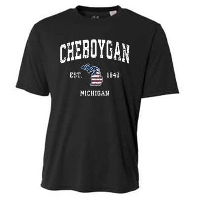 Cheboygan Michigan Mi Vintage American Flag Sports Design Cooling Performance Crew T-Shirt