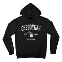 Cheboygan Michigan Mi Vintage American Flag Sports Design Hoodie