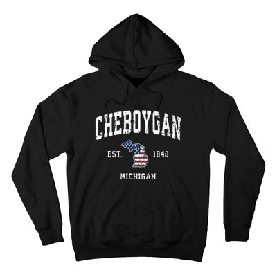 Cheboygan Michigan Mi Vintage American Flag Sports Design Hoodie