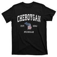 Cheboygan Michigan Mi Vintage American Flag Sports Design T-Shirt