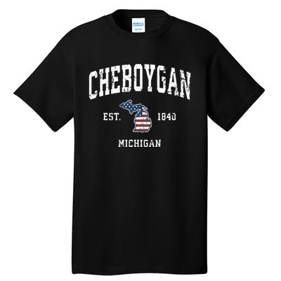 Cheboygan Michigan Mi Vintage American Flag Sports Design Tall T-Shirt