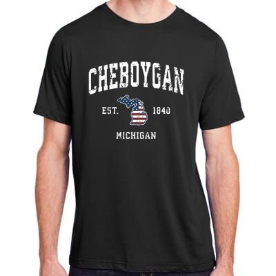 Cheboygan Michigan Mi Vintage American Flag Sports Design Adult ChromaSoft Performance T-Shirt