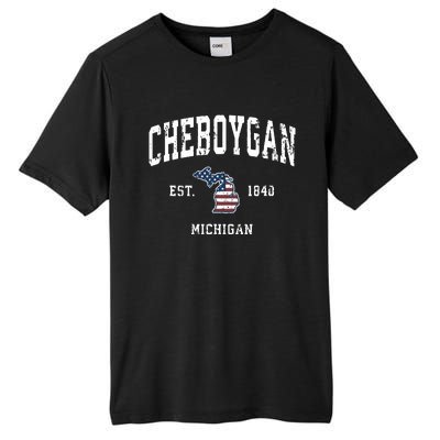 Cheboygan Michigan Mi Vintage American Flag Sports Design Tall Fusion ChromaSoft Performance T-Shirt