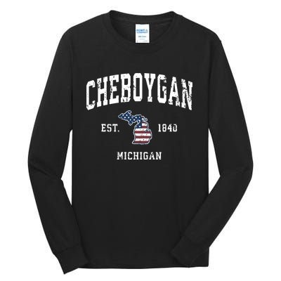 Cheboygan Michigan Mi Vintage American Flag Sports Design Tall Long Sleeve T-Shirt