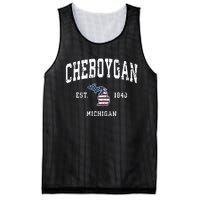 Cheboygan Michigan Mi Vintage American Flag Sports Design Mesh Reversible Basketball Jersey Tank