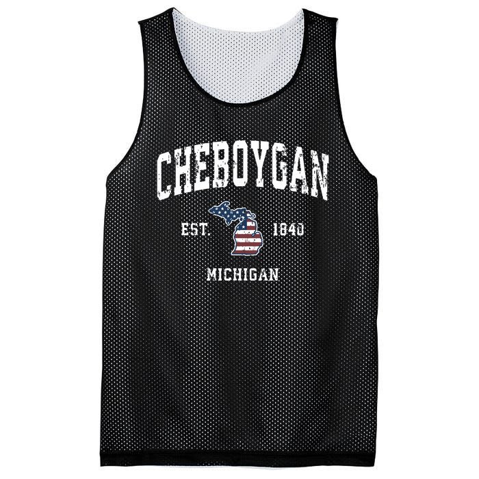 Cheboygan Michigan Mi Vintage American Flag Sports Design Mesh Reversible Basketball Jersey Tank