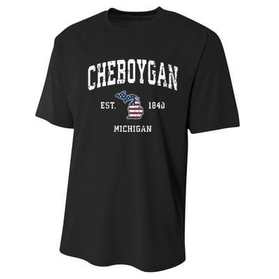 Cheboygan Michigan Mi Vintage American Flag Sports Design Performance Sprint T-Shirt