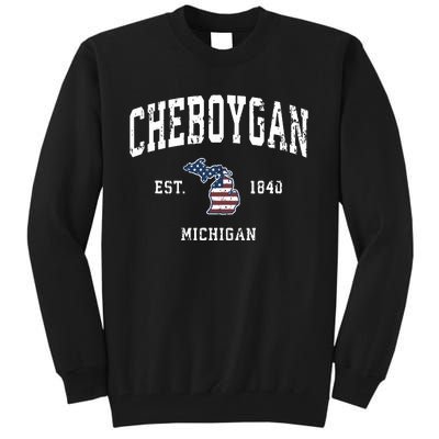 Cheboygan Michigan Mi Vintage American Flag Sports Design Tall Sweatshirt