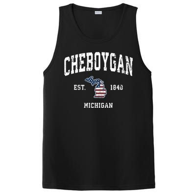 Cheboygan Michigan Mi Vintage American Flag Sports Design PosiCharge Competitor Tank