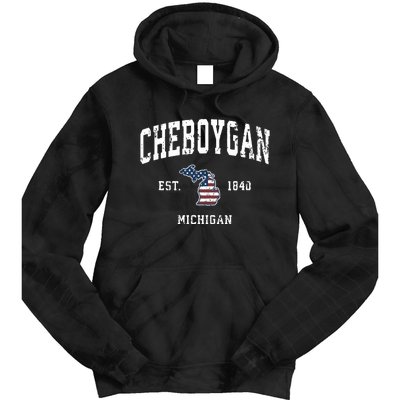 Cheboygan Michigan Mi Vintage American Flag Sports Design Tie Dye Hoodie