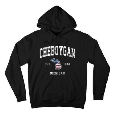 Cheboygan Michigan Mi Vintage American Flag Sports Design Tall Hoodie