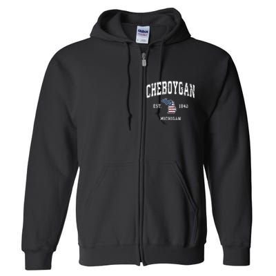 Cheboygan Michigan Mi Vintage American Flag Sports Design Full Zip Hoodie