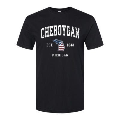 Cheboygan Michigan Mi Vintage American Flag Sports Design Softstyle® CVC T-Shirt