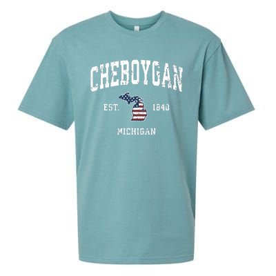 Cheboygan Michigan Mi Vintage American Flag Sports Design Sueded Cloud Jersey T-Shirt