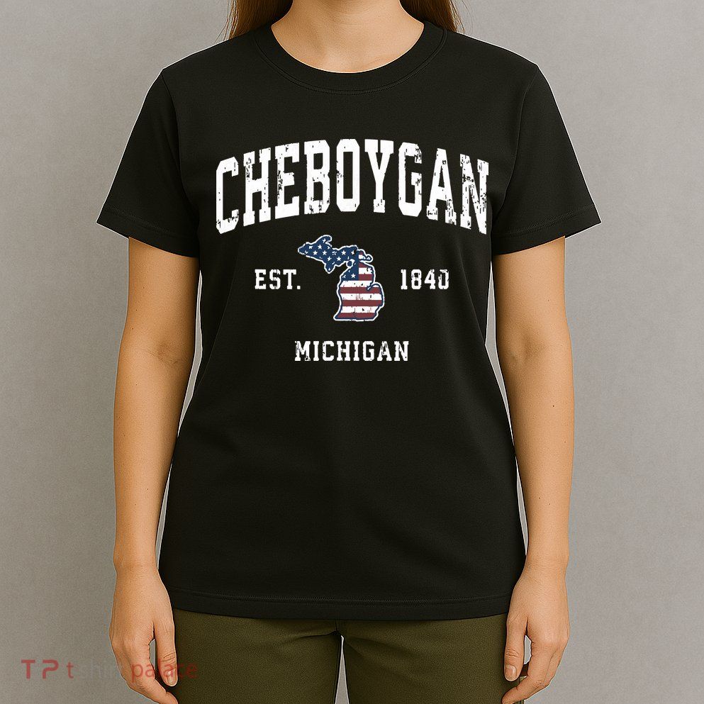 Cheboygan Michigan Mi Vintage American Flag Sports Design T-Shirt