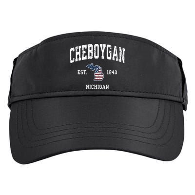 Cheboygan Michigan Mi Vintage American Flag Sports Design Adult Drive Performance Visor