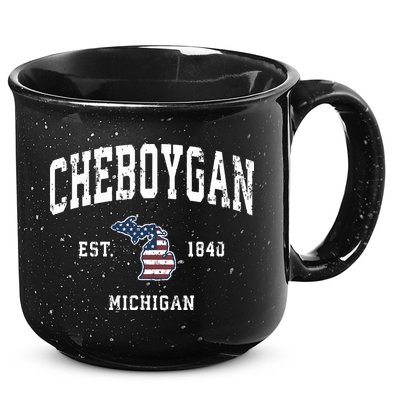 Cheboygan Michigan Mi Vintage American Flag Sports Design 15oz Campfire Ceramic Mug