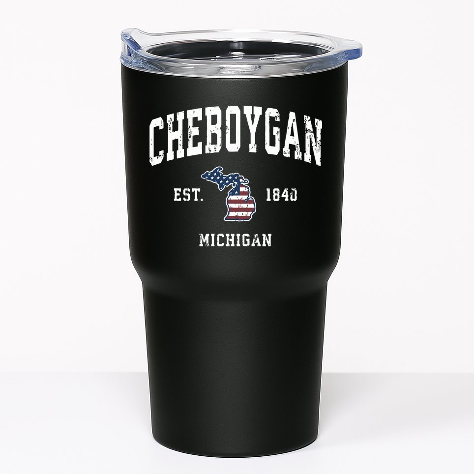 Cheboygan Michigan Mi Vintage American Flag Sports Design Tumbler