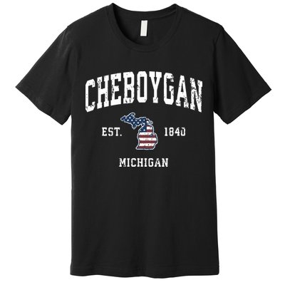 Cheboygan Michigan Mi Vintage American Flag Sports Design Premium T-Shirt