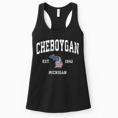 Cheboygan Michigan Mi Vintage American Flag Sports Design Womens Tank Top