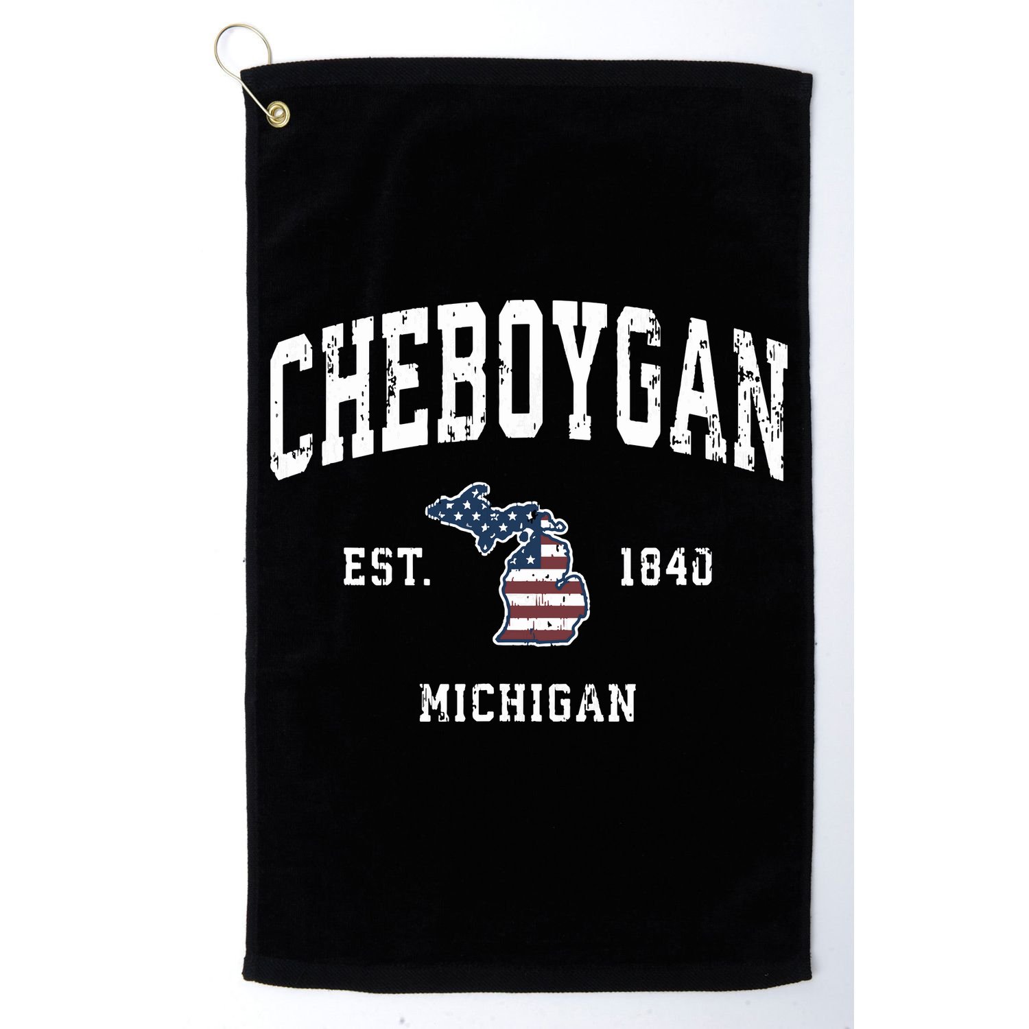 Cheboygan Michigan Mi Vintage American Flag Sports Design Golf Towel