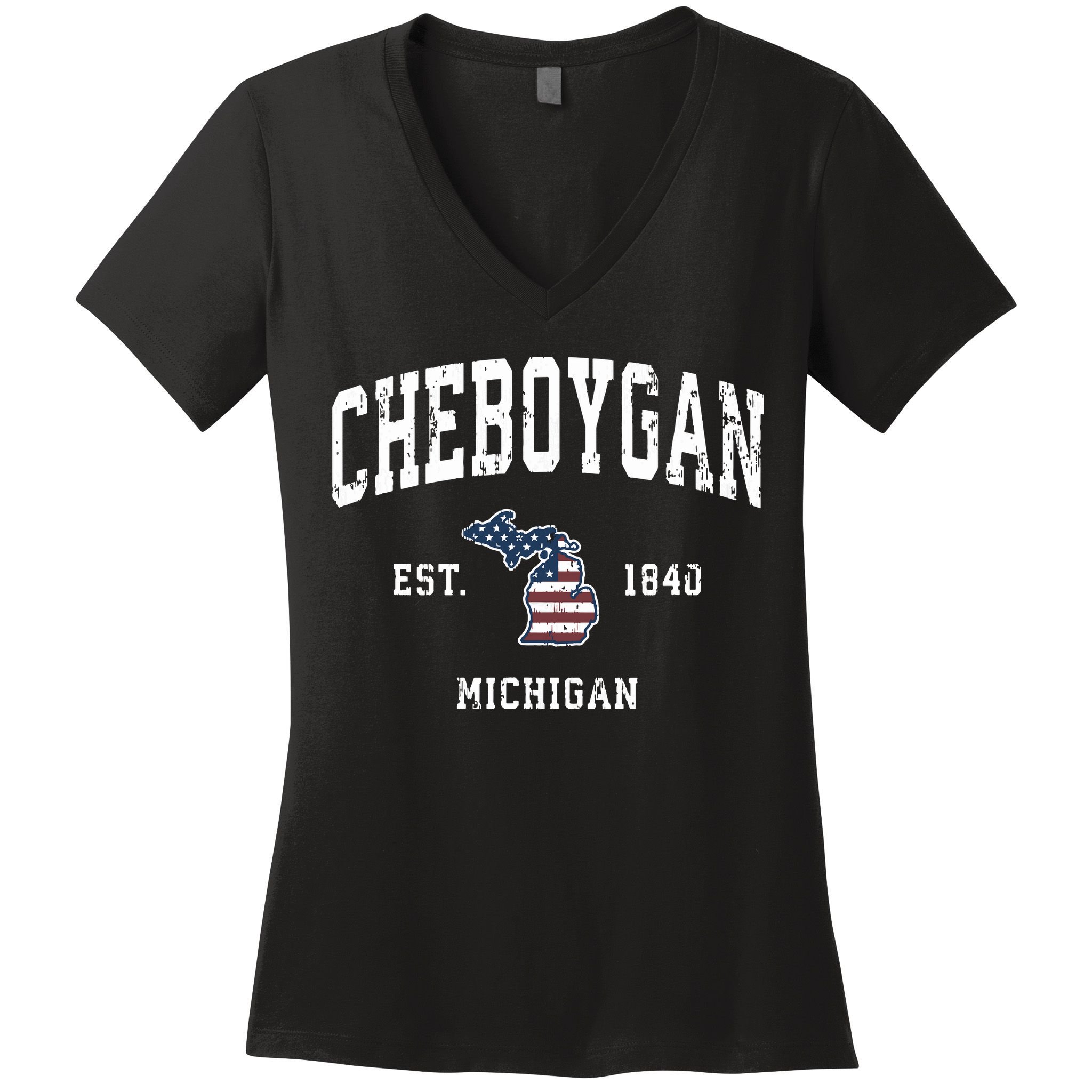 Cheboygan Michigan Mi Vintage American Flag Sports Design Women's V-Neck T-Shirt