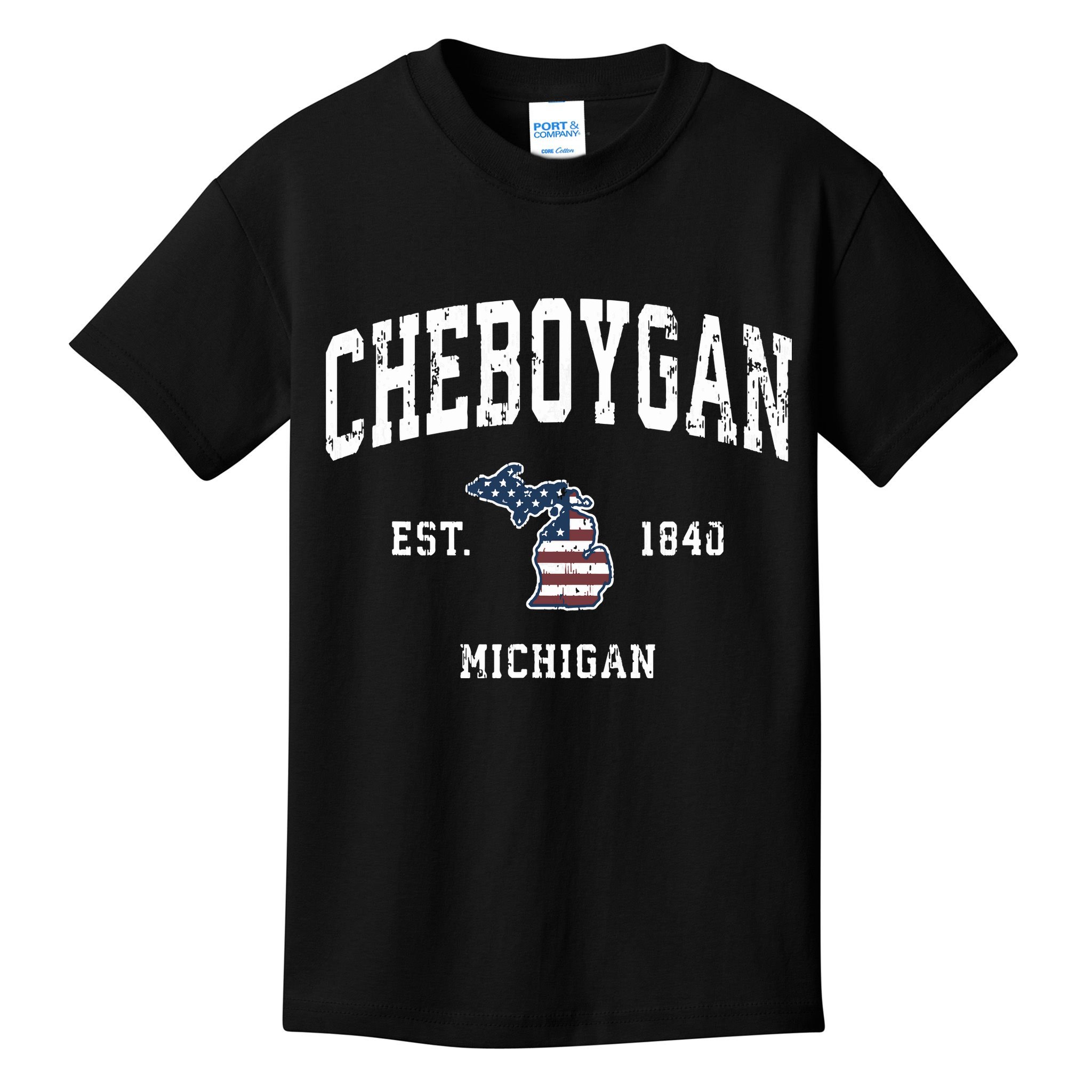 Cheboygan Michigan Mi Vintage American Flag Sports Design Kids T-Shirt