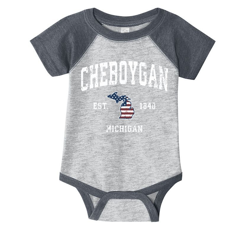 Cheboygan Michigan Mi Vintage American Flag Sports Design Infant Baby Jersey Bodysuit