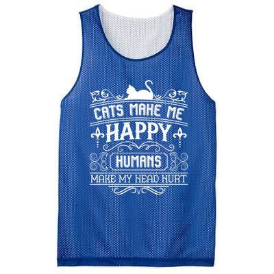 Cats Make Me Happy Hu Make My Head Hurt Festival Cat Mom Gift Mesh Reversible Basketball Jersey Tank