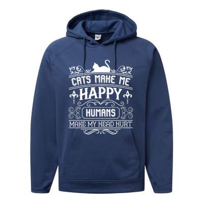 Cats Make Me Happy Hu Make My Head Hurt Festival Cat Mom Gift Performance Fleece Hoodie