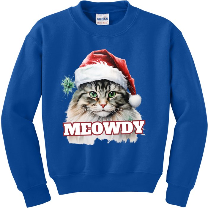 Cat Meme Meowdy Funny Mashup Meow Howdy Christmas Santa Hat Cool Gift Kids Sweatshirt