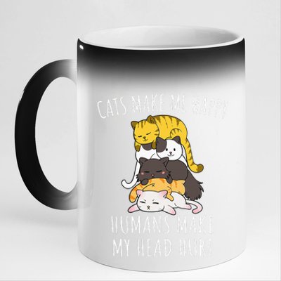 Cats Make Me Happy Humans Make My Head Hurt 11oz Black Color Changing Mug