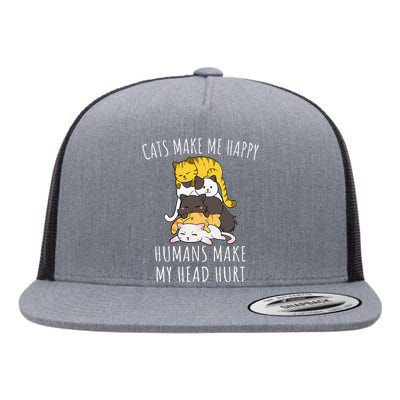 Cats Make Me Happy Humans Make My Head Hurt Flat Bill Trucker Hat