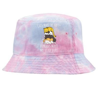 Cats Make Me Happy Humans Make My Head Hurt Tie-Dyed Bucket Hat