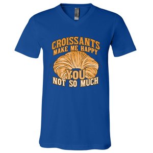 Croissants Make Me Happy Funny French Pastry Quote Cute Gift V-Neck T-Shirt