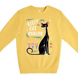 Cool Midcentury Modern Retro Kitty Cat Parlor Design Gift Premium Crewneck Sweatshirt