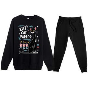 Cool Midcentury Modern Retro Kitty Cat Parlor Design Gift Premium Crewneck Sweatsuit Set