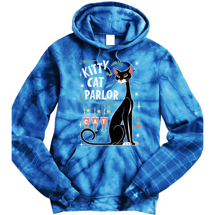 Cool Midcentury Modern Retro Kitty Cat Parlor Design Gift Tie Dye Hoodie