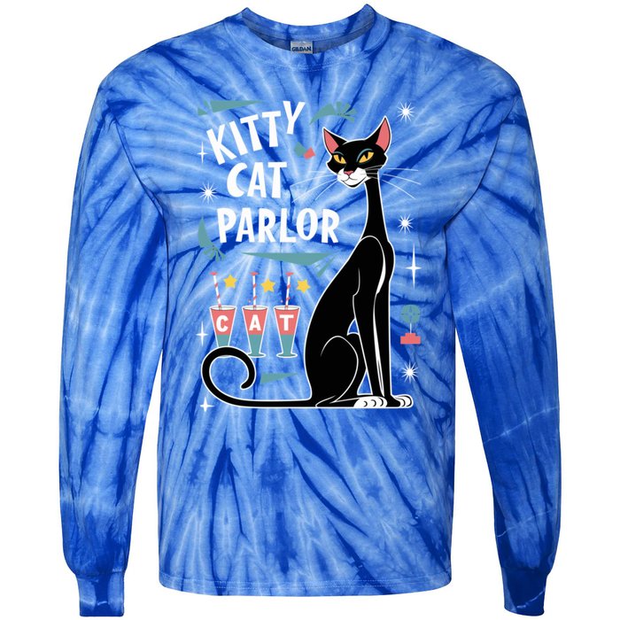 Cool Midcentury Modern Retro Kitty Cat Parlor Design Gift Tie-Dye Long Sleeve Shirt