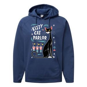 Cool Midcentury Modern Retro Kitty Cat Parlor Design Gift Performance Fleece Hoodie