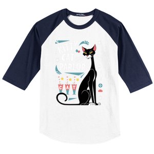 Cool Midcentury Modern Retro Kitty Cat Parlor Design Gift Baseball Sleeve Shirt